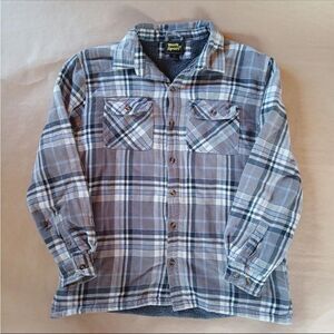Work N Sport Shirt Mens XL Blue Gray Check Flannel Shacket Workwear Chore Barn
